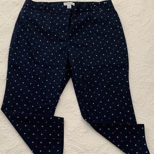 Liz Claiborne Navy Ankle Pants with Red & White Micro-Print